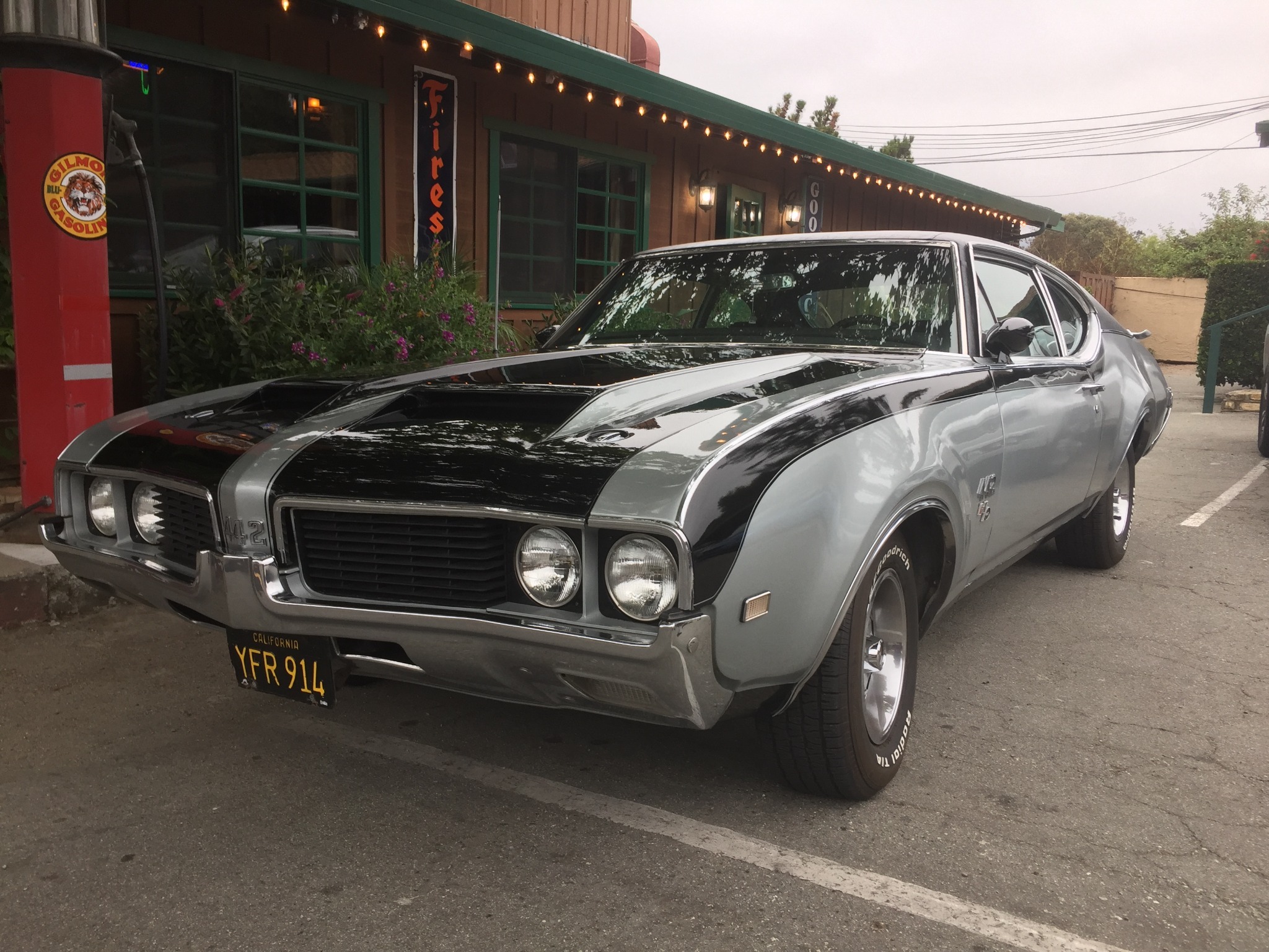 Silver and black classic Oldsmobile